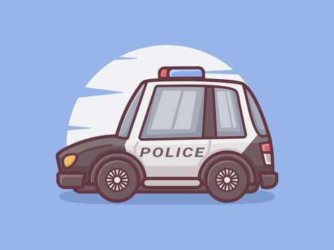 police car vector illustration with outline style