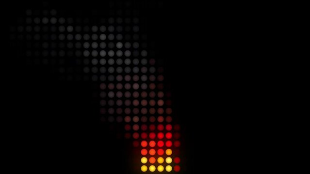 sytlized flickering fire with smoke animation. Many dots in seamless pattern like digital retro led bulbs. Small circles glowing in black background for romantic theme icon.