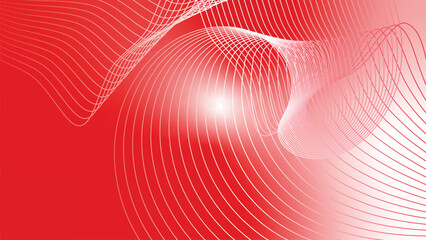abstract wavy technology lines red white red flag color gradient background - obrazy, fototapety, plakaty