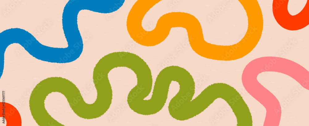 Poster Trendy vibrant patterns. Baby naive illustrations with lines. Simple vector background with texture and fur lines