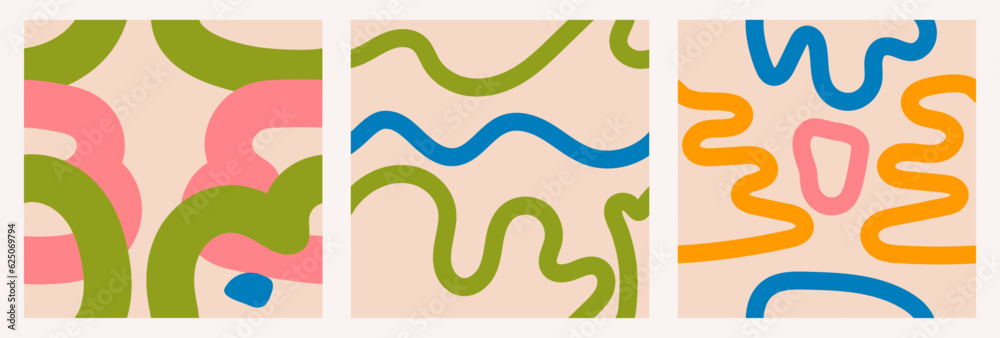 Aufkleber Pack with seamless patterns. Baby naive illustrations with lines. Simple vector background with texture and fur lines