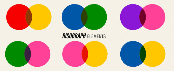 Risorgraphic style elements. Bright circles with blending modes. Texture on overlay illustrations. Vector background