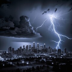 lightning over the city, in a realistic style Generative AI