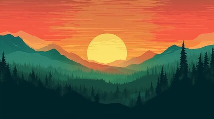 forest silhouette at sunset Generative AI