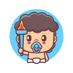 cute baby cartoon with a torch