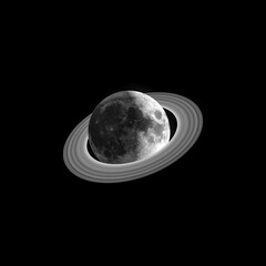 planet with rings. Black and white image on black background