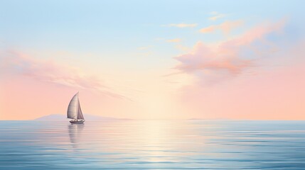 Obraz na płótnie Canvas painting style illustration, sail boat with gradient pastel sky, Generative Ai
