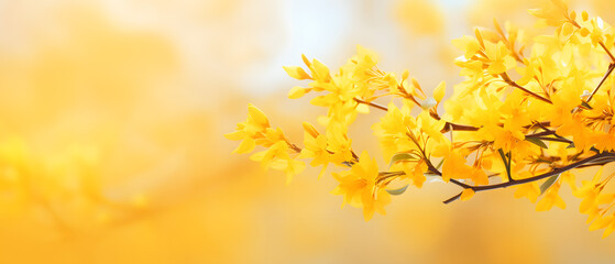 Fototapeta na wymiar Flowering forsythia in springtime