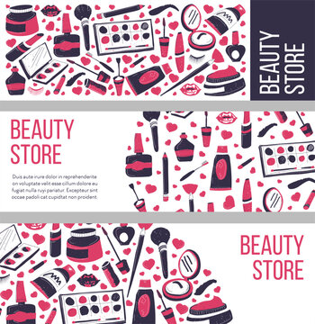 Beauty store selling makeup and cosmetics vector