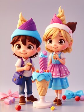 cartoon characters of a sweet-toothed little boy and girl