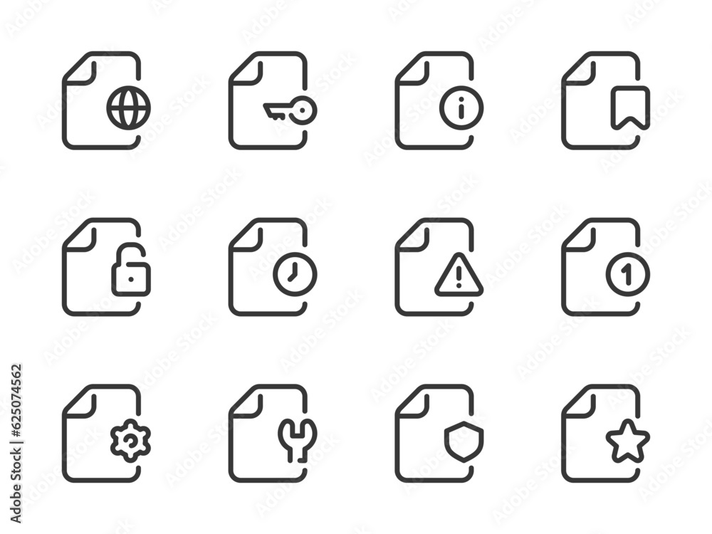 Poster document functions and file management vector line icons. data settings and file configurations outl