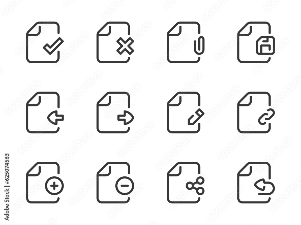 Poster document and file management vector line icons. data settings and file configurations outline icon s