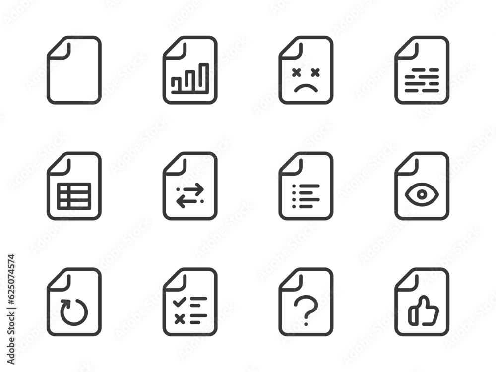 Aufkleber document and file type vector line icons. data and file configurations outline icon set. spreadsheet