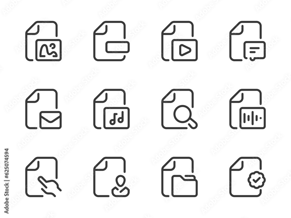 Poster document type and file format vector line icons. library settings and catalog configurations outline