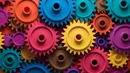 Concept of diverse teamwork. System of colorful sync gears, the harmonious and efficient interplay of different skills, experiences, and perspectives within a diverse and inclusive team. Generative AI