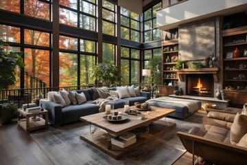 Living Room Interior Beautiful Hardwood Floors. Generative AI