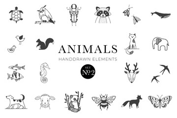Animals handdrawn elements, Animal illustrations