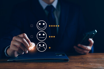 Bad service concept. Customer rating low satisfaction, unhappy customer, poor service, dissatisfied...