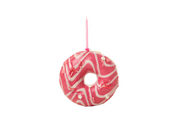 PNG, pink donut with candle isolated on white background