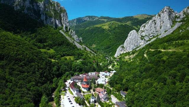 Ramet Monastery, Alba county, Romania. Drone footage. 