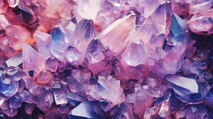 Abstract textured background with crystals. Shiny amethyst and quartz minerals