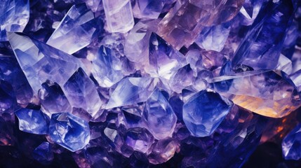 Abstract textured background with crystals. Shiny amethyst and quartz minerals
