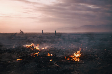 Fires burning at Dusk