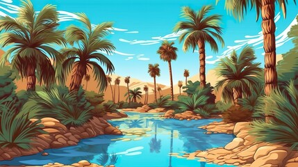 Fototapeta premium Abstract background oasis of palm. Nature-inspired background to highlight the beauty of an oasis of palms in your banner design. Generative AI.