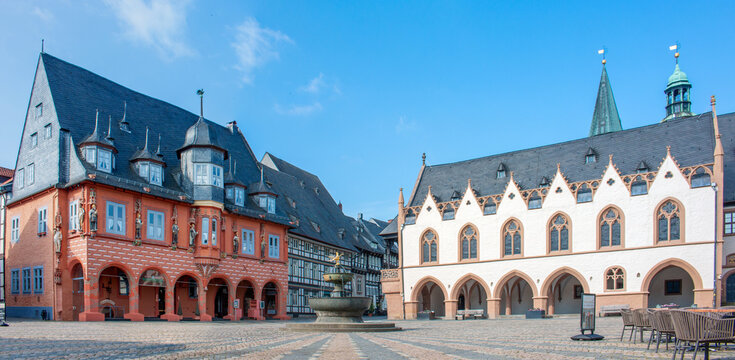 historical city hall (Rathaus) and historical guildhall Kaiserworth Goslar Lower Saxony (in german Niedersachsen) Germany