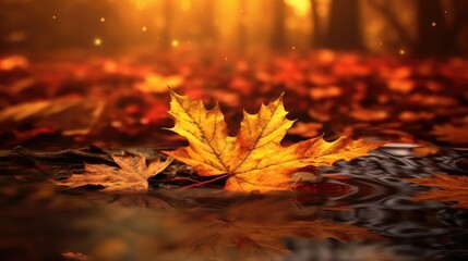 Naklejka na ściany i meble Autumn yellow leaves on the ground