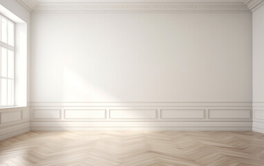 Fototapeta na wymiar Empty minimal room interior design with fishbone flooring
