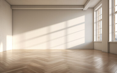 Fototapeta premium Empty minimal room interior design with fishbone flooring