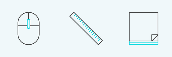 Set line File document, Computer mouse and Ruler icon. Vector