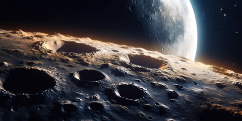 Moon surface with craters and space background. Universe beauty. Generatie AI © AngrySun