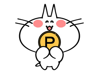 ポイントコインを持つにゃんこイラスト素材