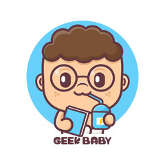 geek baby cartoon with energy drink