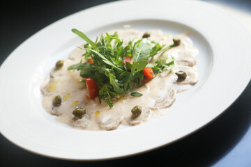Traditional vitello tonnato with capers