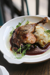 Roasted duck leg with wine sauce