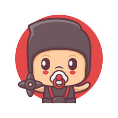 cute ninja baby cartoon character vector illustration © yoongart