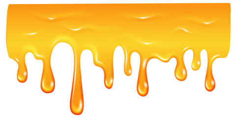 Dripping honey. Golden oil splash horizontal border