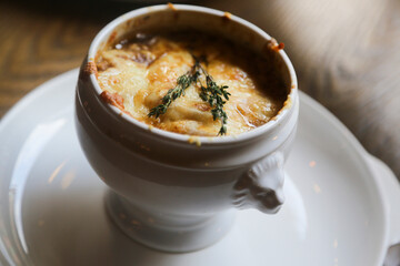 Traditional French onion soup with cheese