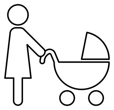 recommend clip art: Woman with baby carriage. Mother with pram line icon