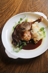 Roasted duck leg with wine sauce