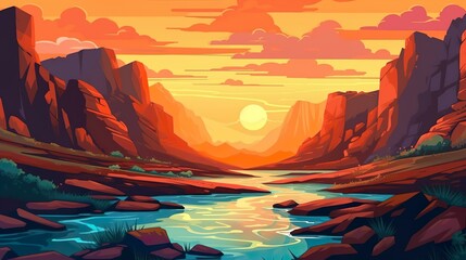 Abstract background gorges and canyon. The depths of nature's wonders with an illustrated background of a sunset showcasing stunning gorges and canyons. Generative AI.
