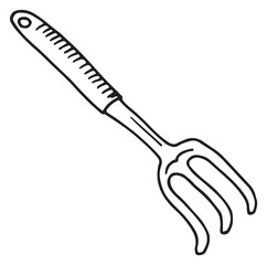 Pitchfork doodle. Gardening tool. Hand darwn hayfork