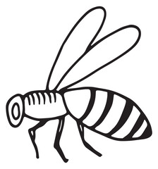 Honey bee drawing. Beehive flying insect doodle