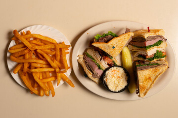 club sandwich with french fries