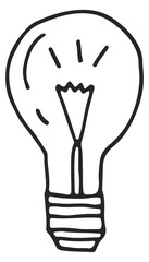 Light bulb icon. Electric lamp doodle symbol