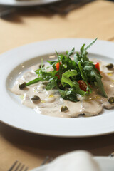 Traditional vitello tonnato with capers