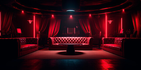 VIP room in a night elite club in red tones